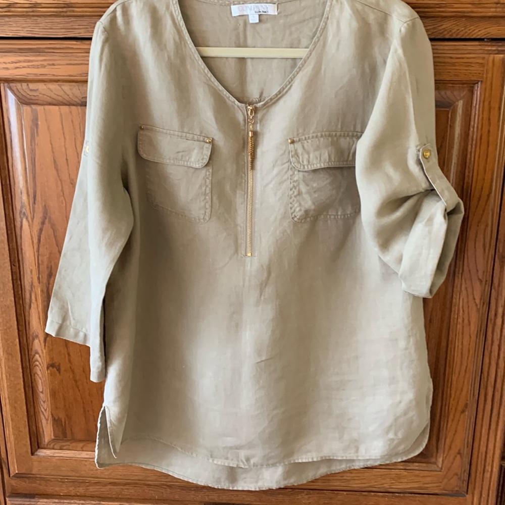 Ellen Tracy Tan Relaxed Buttoned Tunic
